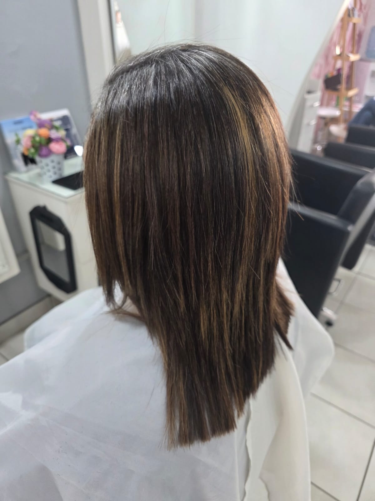 Caramel highlights on brunette