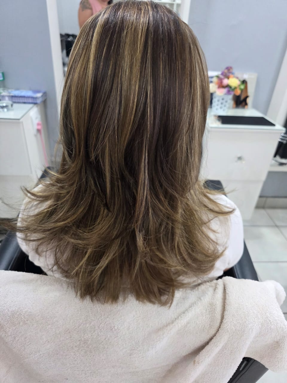 Layered highlights and blow wave